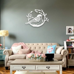 Stalowy dekor na ścianę - Ptak Czarny / Biały