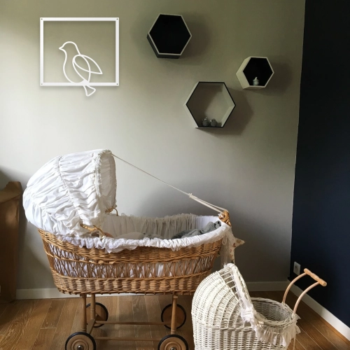 Stalowy dekor na ścianę - Ptak Czarny / Biały