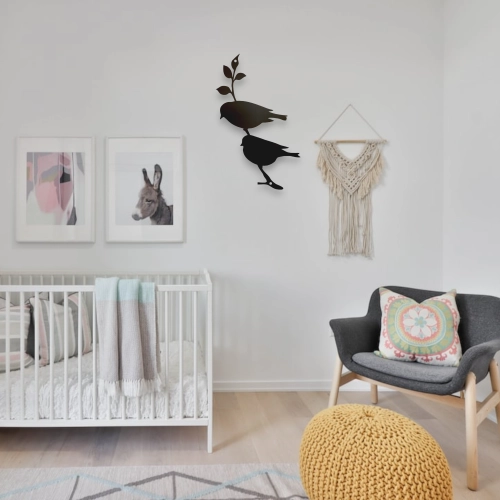 Stalowy dekor na ścianę - Ptak Czarny / Biały