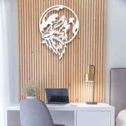 Stalowy dekor na ścianę - Wilk Czarny / Biały