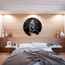 Stalowy dekor na ścianę - Wilk Czarny / Biały