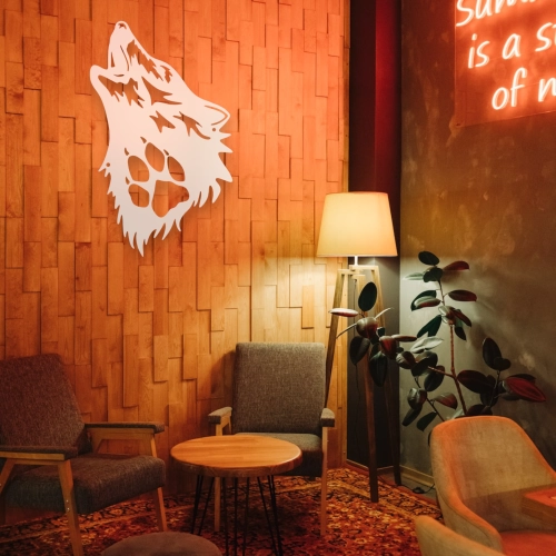 Stalowy dekor na ścianę - Wilk Czarny / Biały