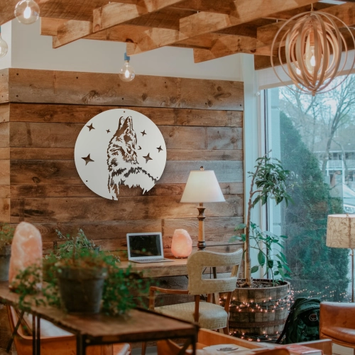 Stalowy dekor na ścianę - Wilk Czarny / Biały