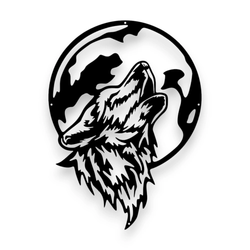 Stalowy dekor na ścianę - Wilk Czarny / Biały