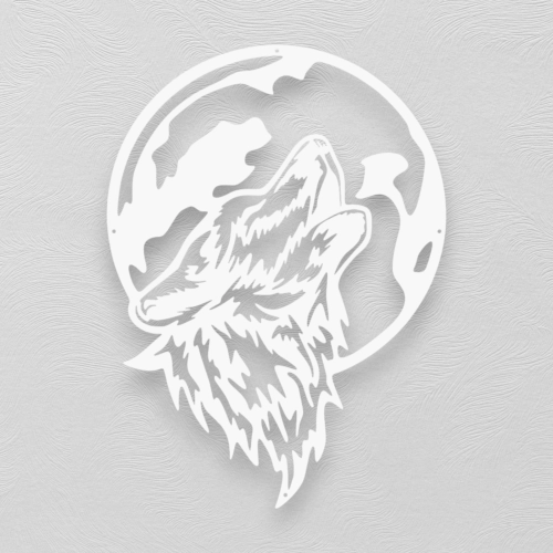 Stalowy dekor na ścianę - Wilk Czarny / Biały