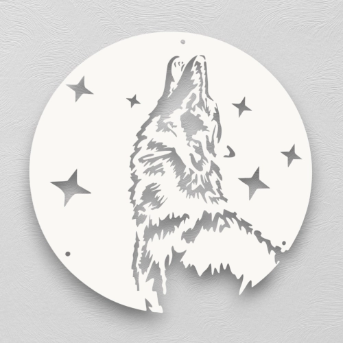 Stalowy dekor na ścianę - Wilk Czarny / Biały