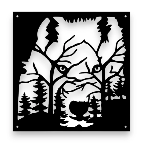 Stalowy dekor na ścianę - Wilk Czarny / Biały