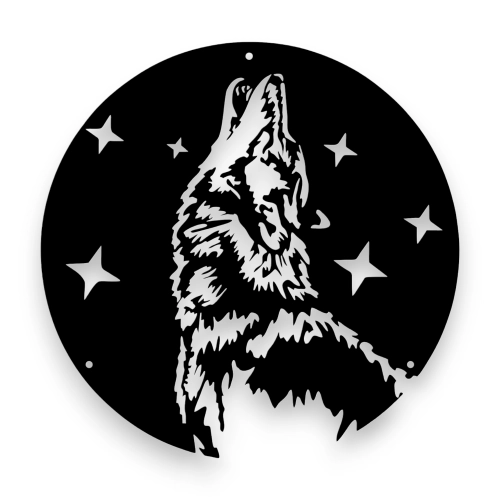 Stalowy dekor na ścianę - Wilk Czarny / Biały
