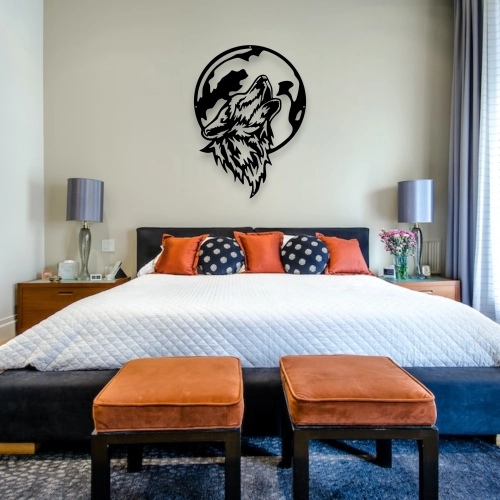 Stalowy dekor na ścianę - Wilk Czarny / Biały