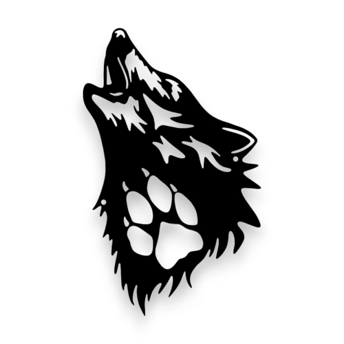 Stalowy dekor na ścianę - Wilk Czarny / Biały