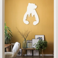Stalowa Dekoracja na Ścianę z Sylwetką Niedźwiedzia Biały