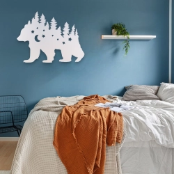 Stalowa Dekoracja na Ścianę z Sylwetką Niedźwiedzia Biały