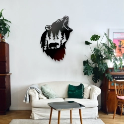 Stalowa Dekoracja na Ścianę z Sylwetką Niedźwiedzia Czarny