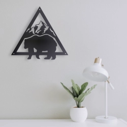 Stalowa Dekoracja na Ścianę z Sylwetką Niedźwiedzia Czarny