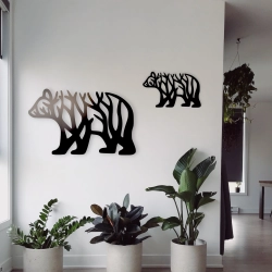 Stalowa Dekoracja na Ścianę z Sylwetką Niedźwiedzia Czarny