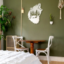 Stalowa Dekoracja na Ścianę z Sylwetką Niedźwiedzia Biały
