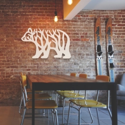 Stalowa Dekoracja na Ścianę z Sylwetką Niedźwiedzia Biały