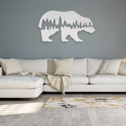 Stalowa Dekoracja na Ścianę z Sylwetką Niedźwiedzia Biały