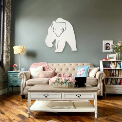 Stalowa Dekoracja na Ścianę z Sylwetką Niedźwiedzia Biały