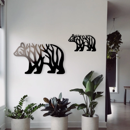 Stalowa Dekoracja na Ścianę z Sylwetką Niedźwiedzia Czarny