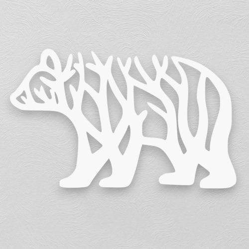 Stalowa Dekoracja na Ścianę z Sylwetką Niedźwiedzia Biały