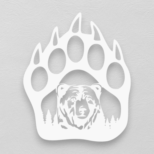 Stalowa Dekoracja na Ścianę z Sylwetką Niedźwiedzia Biały