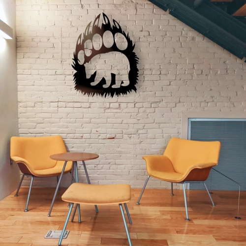 Stalowa Dekoracja na Ścianę z Sylwetką Niedźwiedzia Czarny