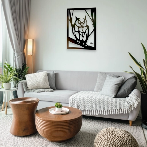 Stalowy dekor na ścianę - Sowa Czarna