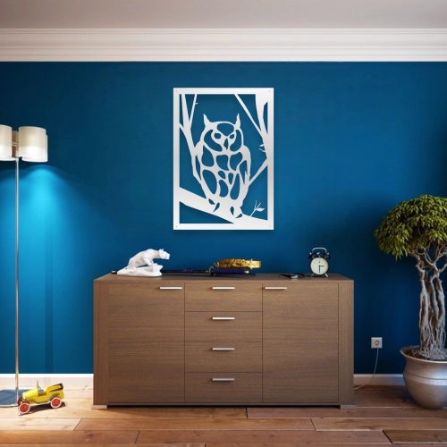 Stalowy dekor na ścianę - Sowa Biała