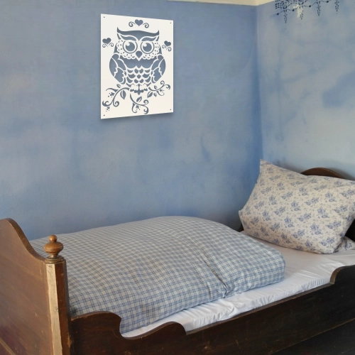 Stalowy dekor na ścianę - Sowa Biała