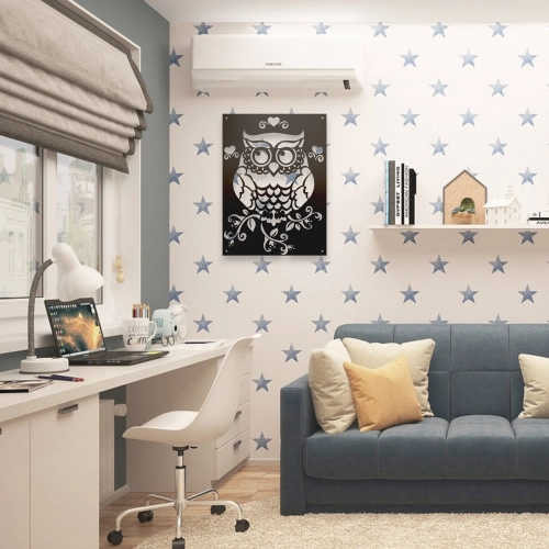 Stalowy dekor na ścianę - Sowa Czarna