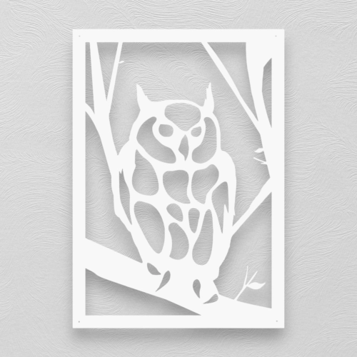 Stalowy dekor na ścianę - Sowa Biała