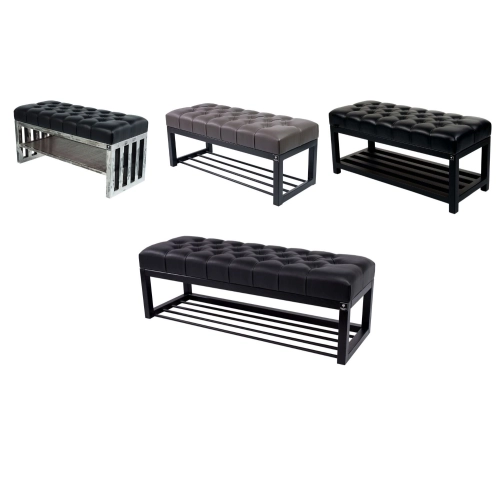 Ławki metalowe industrialne jednopoziomowe siedzisko pikowane z eko-skóry