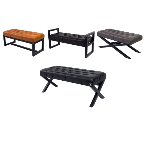 Ławki metalowe industrialne siedzisko pikowane z eko-skóry