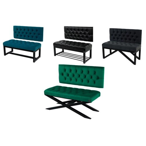 Ławki metalowe z oparciem tkanina / eko-skóra