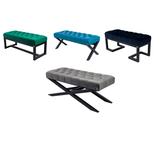 Ławki metalowe industrialne siedzisko pikowane z tkaniny