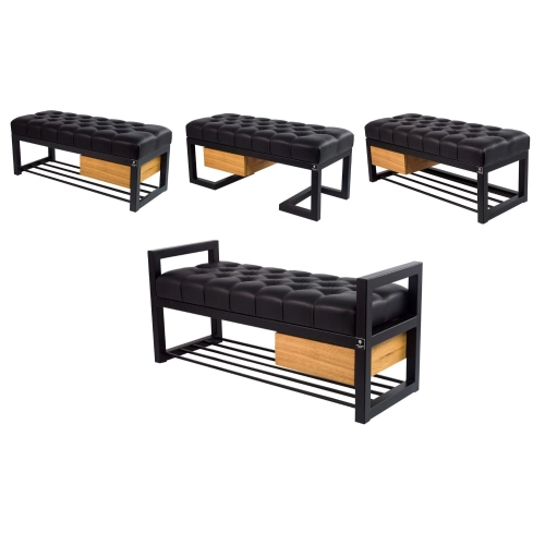 Ławki metalowe pikowane z eko-skóry plus szuflada