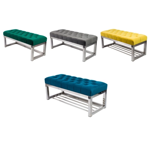 Ławki stal nierdzewna siedzisko pikowane z tkaniny