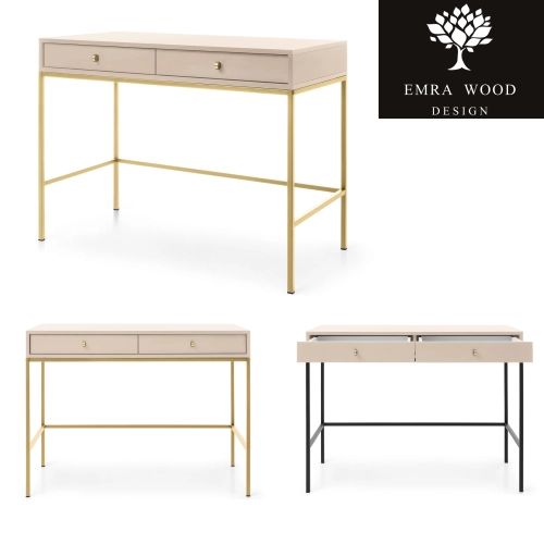 Konsola Toaletka Beżowa Noga Złota