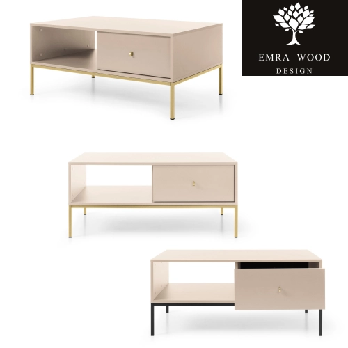 Stolik Kawowy Beżowo - Złoty