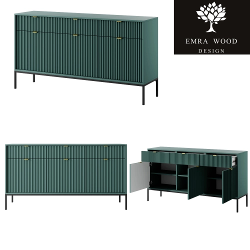 Komoda Zielona - Czarna Uchwyty Złote