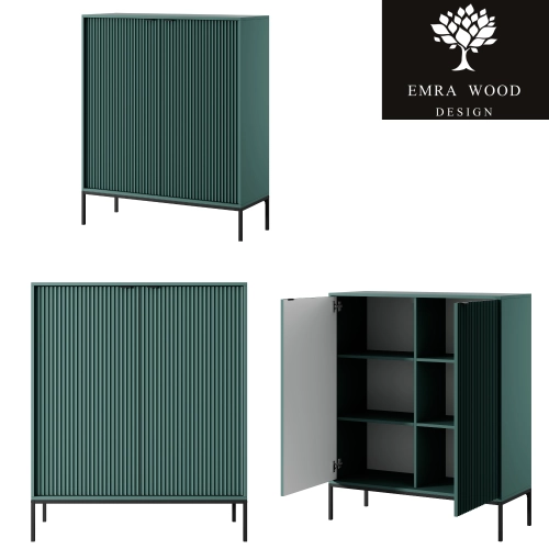 Komoda Zielono - Czarna Uchwyty Czarne