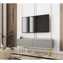 Szafka RTV Szaro - Złota 135 cm Noga Czarna - Złota MDF