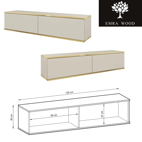 Szafka RTV Beżowa - Złota  135 cm