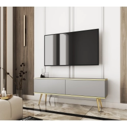 Szafka RTV Szaro - Złota  135 cm Noga Czarna -  Złota