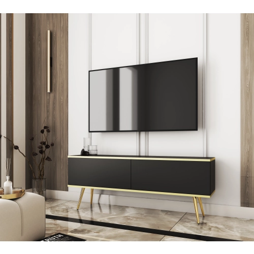 Szafka RTV Czarna - Złota  135 cm Noga Czarna -  Złota