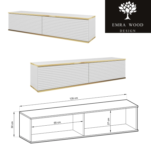 Szafka RTV Biało - Złota  135 cm MDF