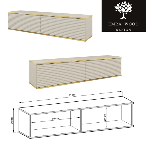 Szafka RTV Beżowa - Złota  135 cm MDF