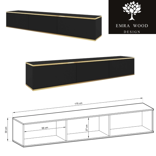Szafka RTV Czarno - Złota  175 cm