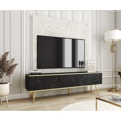 Szafka RTV Marmur Black Royal - Złota 175 cm Noga Czarna - Złota